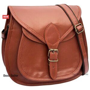 Full-Grain Goat Leather Crossbody Satchel Bag Vintage Purse